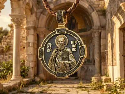 Saint Nicholas Byzantine Style Antique Medallion 3D print model