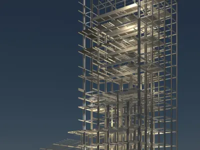 Factory tower structure in section cut 25i04 3D model