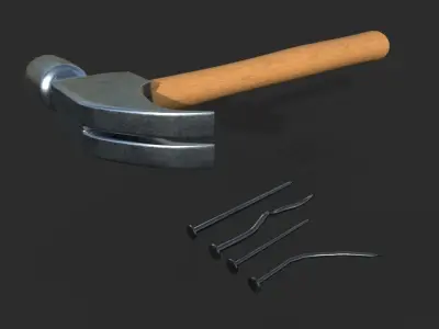 Hammer and Nails 3d Model Low-poly 3D model