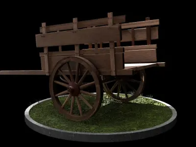 Wooden cart 3D model 7