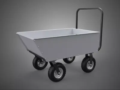FOUR WHEEL PUSH CART STEEL TUB GARDEN WAGON TROLLEY WHEELBARROW 3D model