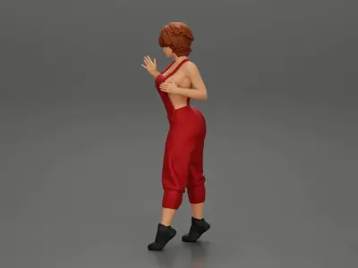 Mechanic girl in overalls repairs and maintains car 3D print model