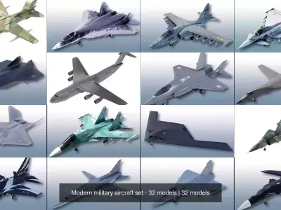 Modern military aircraft set - 32 models 3D Model Pack
