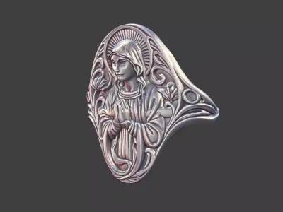 art nouveau praying mother mary virgin maria ring 3D print model