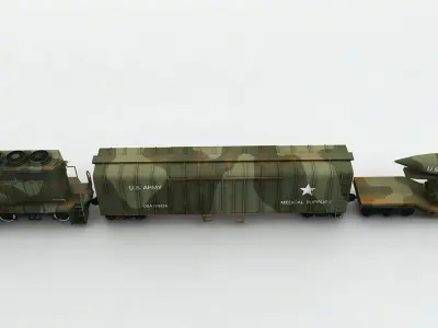 Military US Army Train Locomotive Missile Cargo Green Camouflage Low-poly 3D model