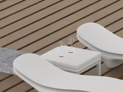 Sun Loungers With Patio Umbrella 1 Low-poly 3D model