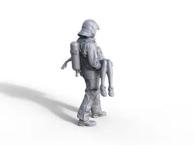 Figure firefighter with child 3D print model