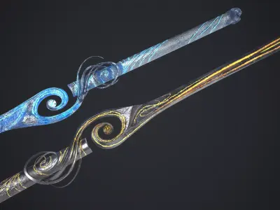 Long Fantazy Sword Melee Weapon Low-poly 3D model