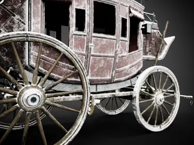Stagecoach old horse drawn carriage 3D model