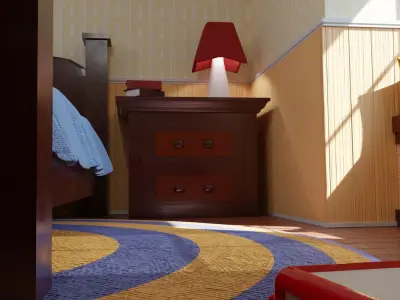 Bedroom with bed and nightstand 3D model