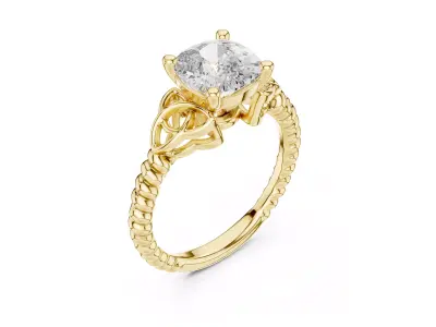 Cushion Engagement Ring Braided Celtic Shank Diamond Ring CAD 3D print model