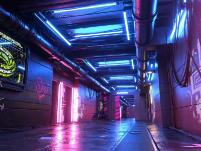  Sci-Fi Cyberpunk Corridor Modular 