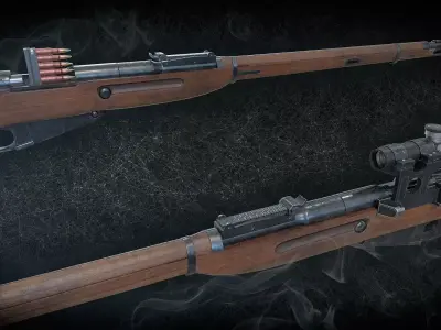 Soviet Mosin-Nagant M38 Low-poly 3D model