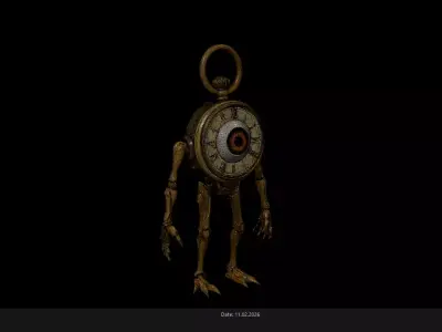 Low Poly Stylized Pocket Watch Monster - PBR Low-poly 3D model