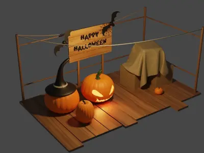 Happy Halloween Realistic Pumpkins with props 3D model