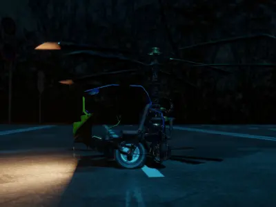 chairocoptra helicopter on road at night Low-poly 3D model