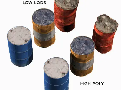 Low Poly 55 Gallon Drums Low-poly 3D model