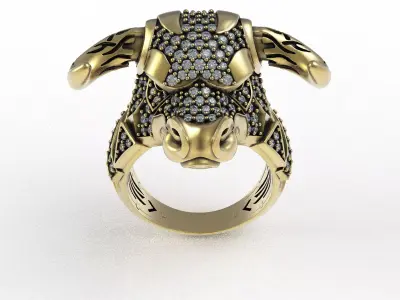Bull Face Diamond Ring 3D print model