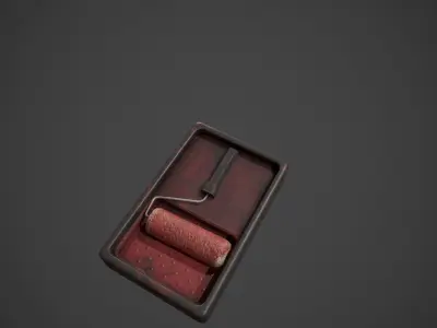 Paint Roller and Tray - Red Paint Low-poly 3D model