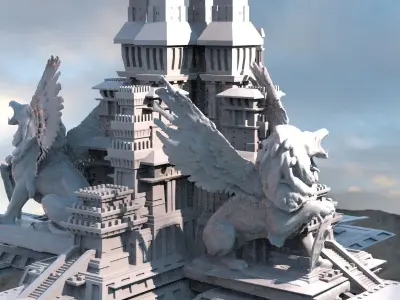 Lion Ancient Temple towers  2  3D model