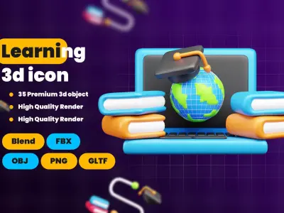 3D Education and E-Learning Icon Set 3D model