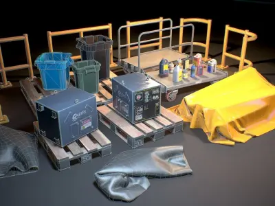 Storage Generic Prop Collection - Game ready Low-poly 3D model