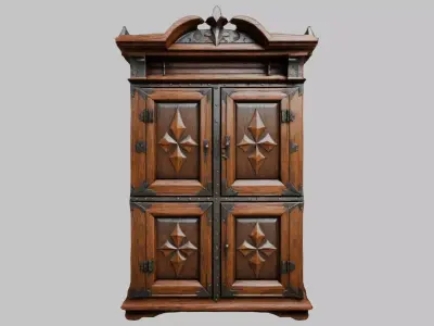 Wooden closet Medieval Furniture tall interior decor  Low-poly 3D model purchase