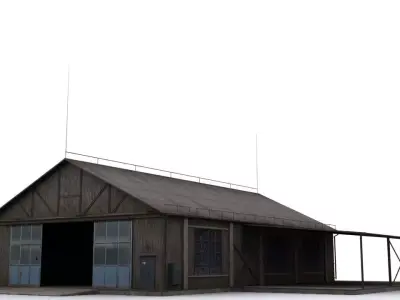 Hangar wooden building with roof Low-poly 3D model