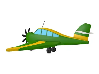 Cartoon Green Airplane Low-poly 3D model