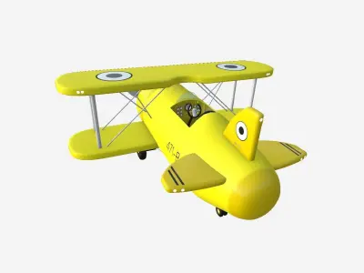 Airplane Cartoon A02 Yellow - Classic Aircraft Low-poly 3D model