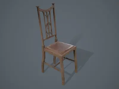 Wooden Chair Low-poly 3D model 12