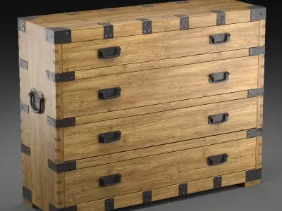 Chest Vintage Antique Oak 3D model