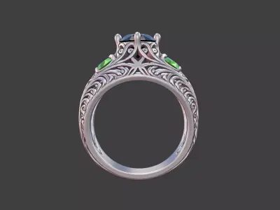 Triad Filigree Ring prong set gemstone ring 3D print model