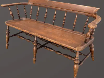 Victorian Chair Bench and Two Tables Low-poly 3D model