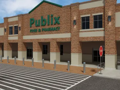 Retail Store Building Set 4 in 1 3D model