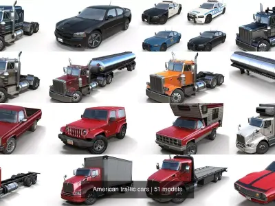 American traffic cars 3D Model Pack