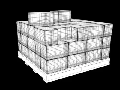 Beer box and pallet Low-poly 3D model