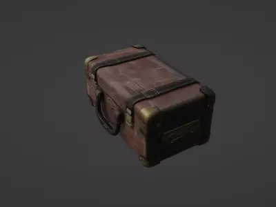 Vintage Leather Suitcase - Antique Travel Chest 3D Model 3D model