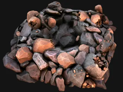 Copper Ore Deposits Rocks in the cave Low-poly 3D model