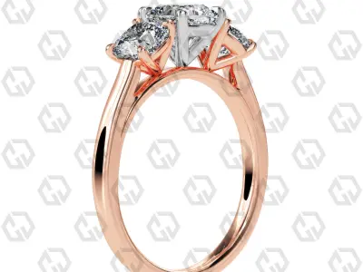 Ring 132 Cushion 3 stone ring plain cathedral shank 3D print model