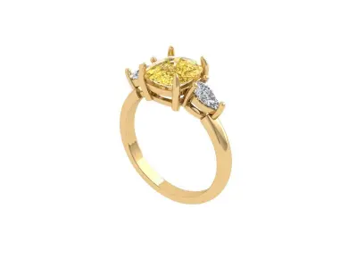 Cushion 3 Stone Bridal Ring 3D print model 4