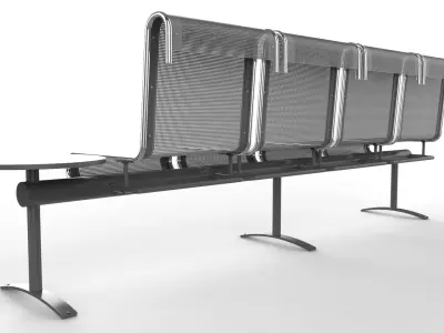 Waiting Room Chair 4 Seats with 1 side tables 3D model