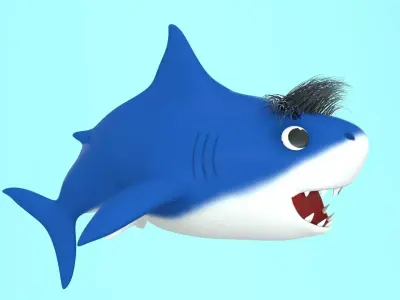 papa shark cartoon fish Low-poly 3D model