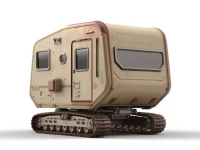 Stylized Chibi Sci-Fi Modular Tracked Trailer Low-poly 3D model