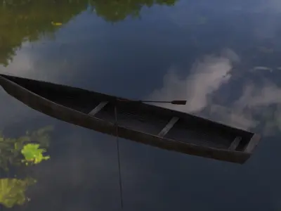 Low poly boat wooden floating in water Low-poly 3D model