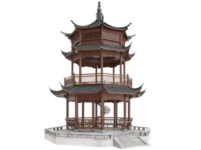 Chinese tower Low-poly 3D model