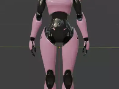 pink android female robot black face cover sleek friendly look Low-poly 3D model