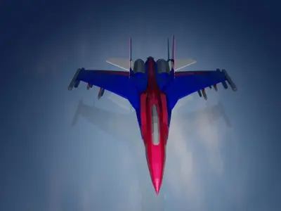 Low-poly SU-35 fighter jet flying in sky Low-poly 3D model