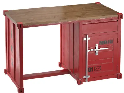 Metal and Oak Sea Container Desk 3D model