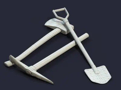 Pick and shovel and axe Low-poly 3D model